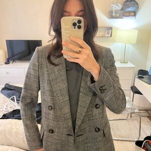 Women's Gray Plaid Double-Breasted Blazer
